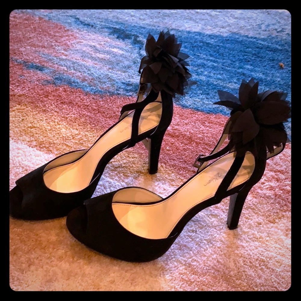 Calvin Klein high heel suede sandals.